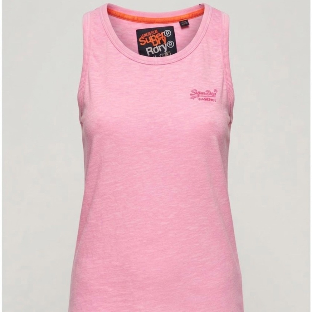Superdry Slub Knit Logo Tank Top Women's Large Pink Sporty Barbiecore Summer